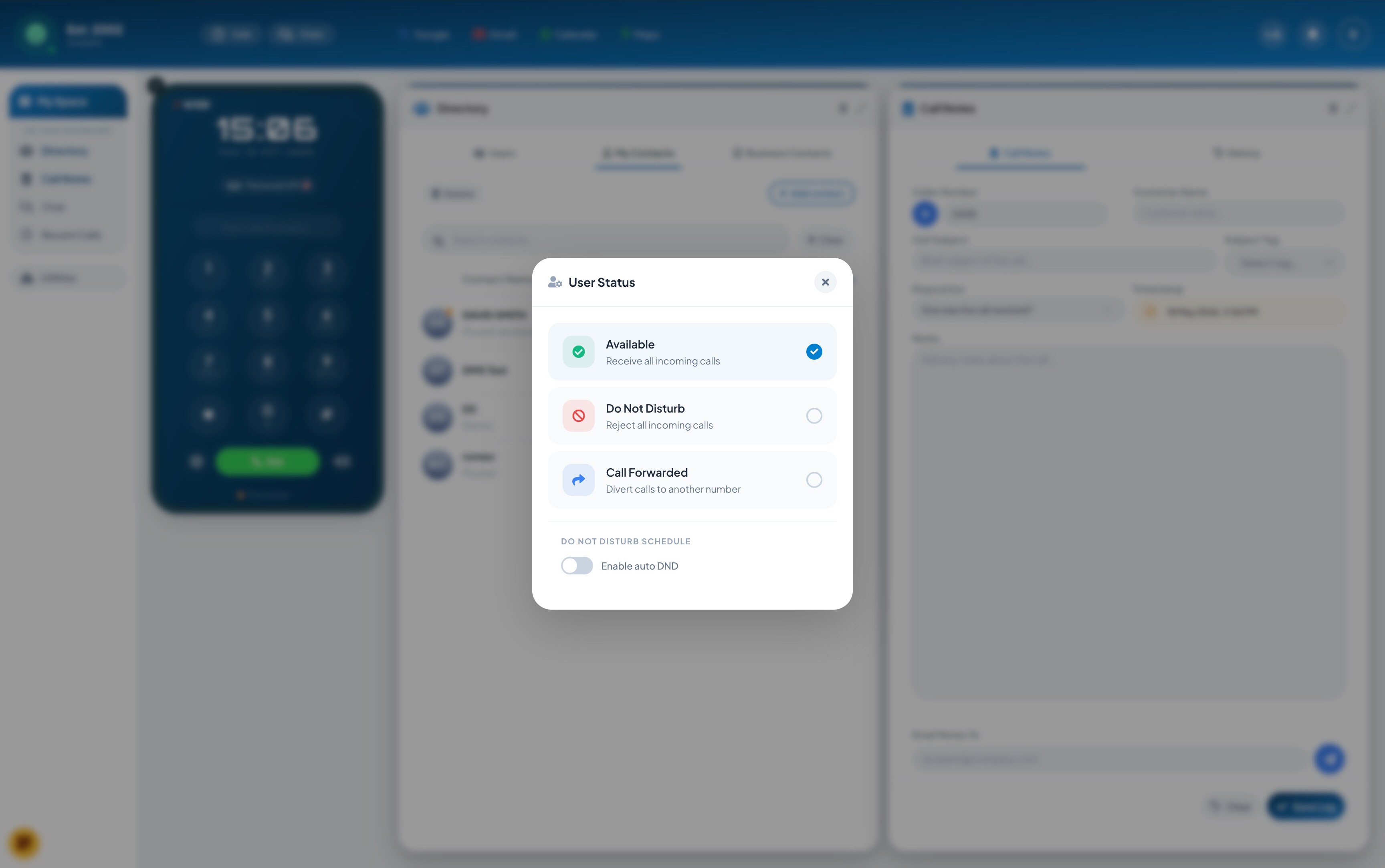 User status panel